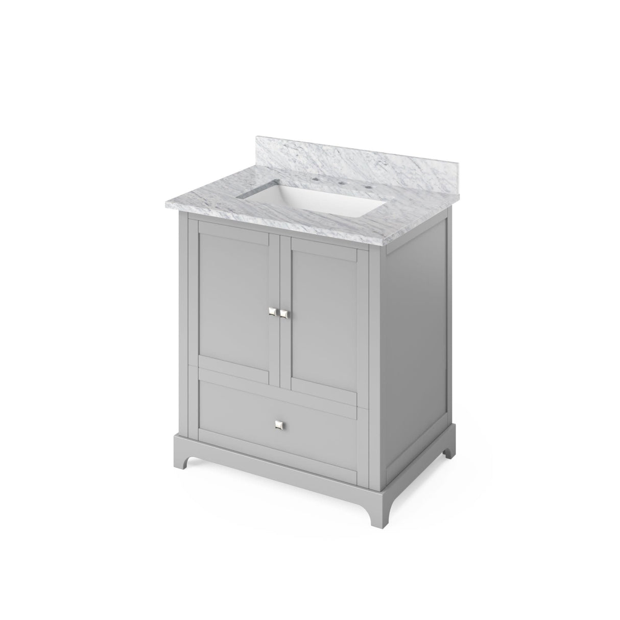 Jeffrey Alexander VKITADD30GRWCR 30" Grey Addington Vanity, White Carrara Marble Vanity Top, undermount rectangle bowl