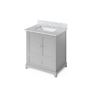 Jeffrey Alexander VKITADD30GRWCR 30" Grey Addington Vanity, White Carrara Marble Vanity Top, undermount rectangle bowl