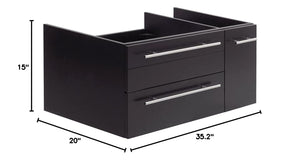 Fresca FCB6136ES-UNS-L Fresca Lucera 36" Espresso Wall Hung Undermount Sink Modern Bathroom Cabinet - Left Version