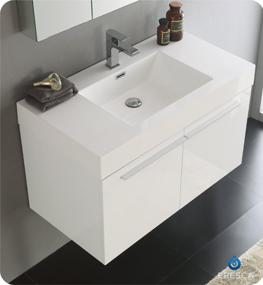 Fresca FVN8090WH Fresca Vista 36" White Modern Bathroom Vanity w/ Medicine Cabinet
