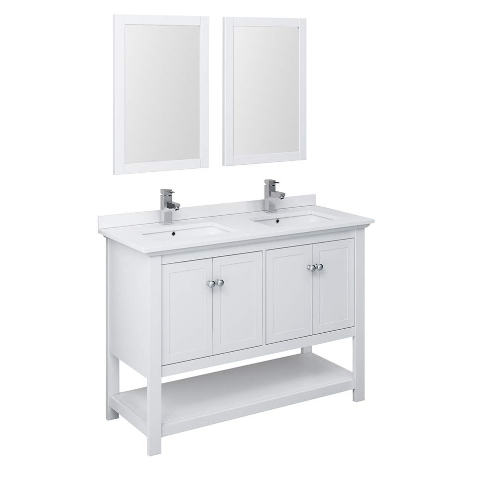 Fresca FVN2348WH-D Fresca Manchester 48" White Traditional Double Sink Bathroom Vanity w/ Mirrors