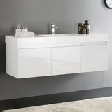 Fresca FCB8041WH-I Fresca Mezzo 60" White Wall Hung Single Sink Modern Bathroom Cabinet w/ Integrated Sink