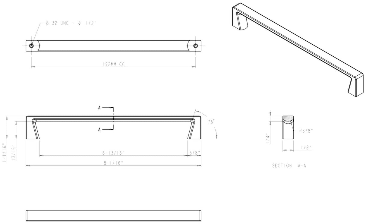 Jeffrey Alexander 177-192BNBDL 192 mm Center-to-Center Brushed Pewter Square Boswell Cabinet Pull