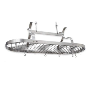 Enclume PR33WG SS Scroll Arm Oval Ceiling Pot Rack w/ 24 Hooks SS