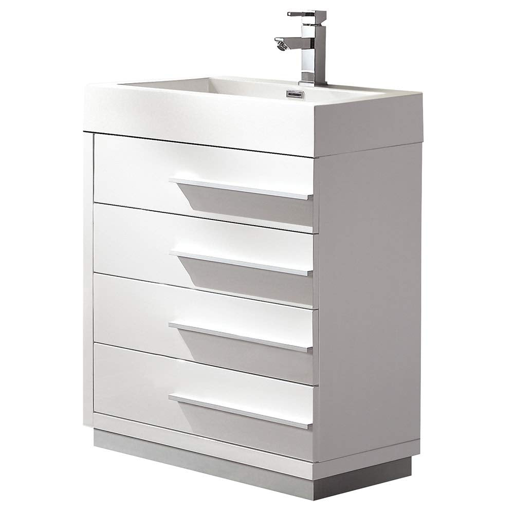 Fresca FCB8024WH-I Fresca Livello 24" White Modern Bathroom Cabinet w/ Integrated Sink