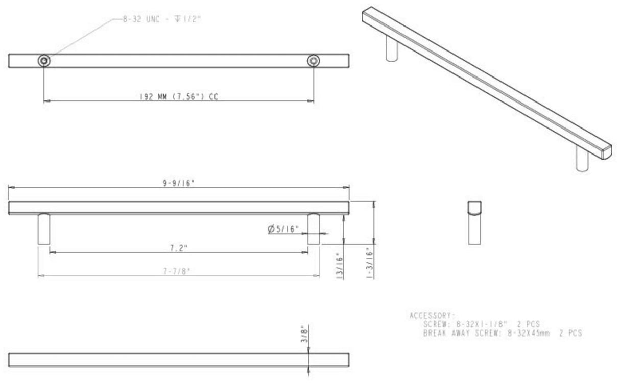 Jeffrey Alexander 845-192PC 192 mm Center-to-Center Polished Chrome Square Dominique Cabinet Bar Pull