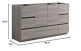 Fresca FCB9360MGO-S Fresca Lazzaro 60" Gray Wood Free Standing Single Sink Modern Bathroom Cabinet