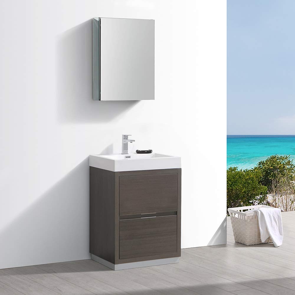 Fresca FVN8424WH Fresca Valencia 24" Glossy White Free Standing Modern Bathroom Vanity w/ Medicine Cabinet