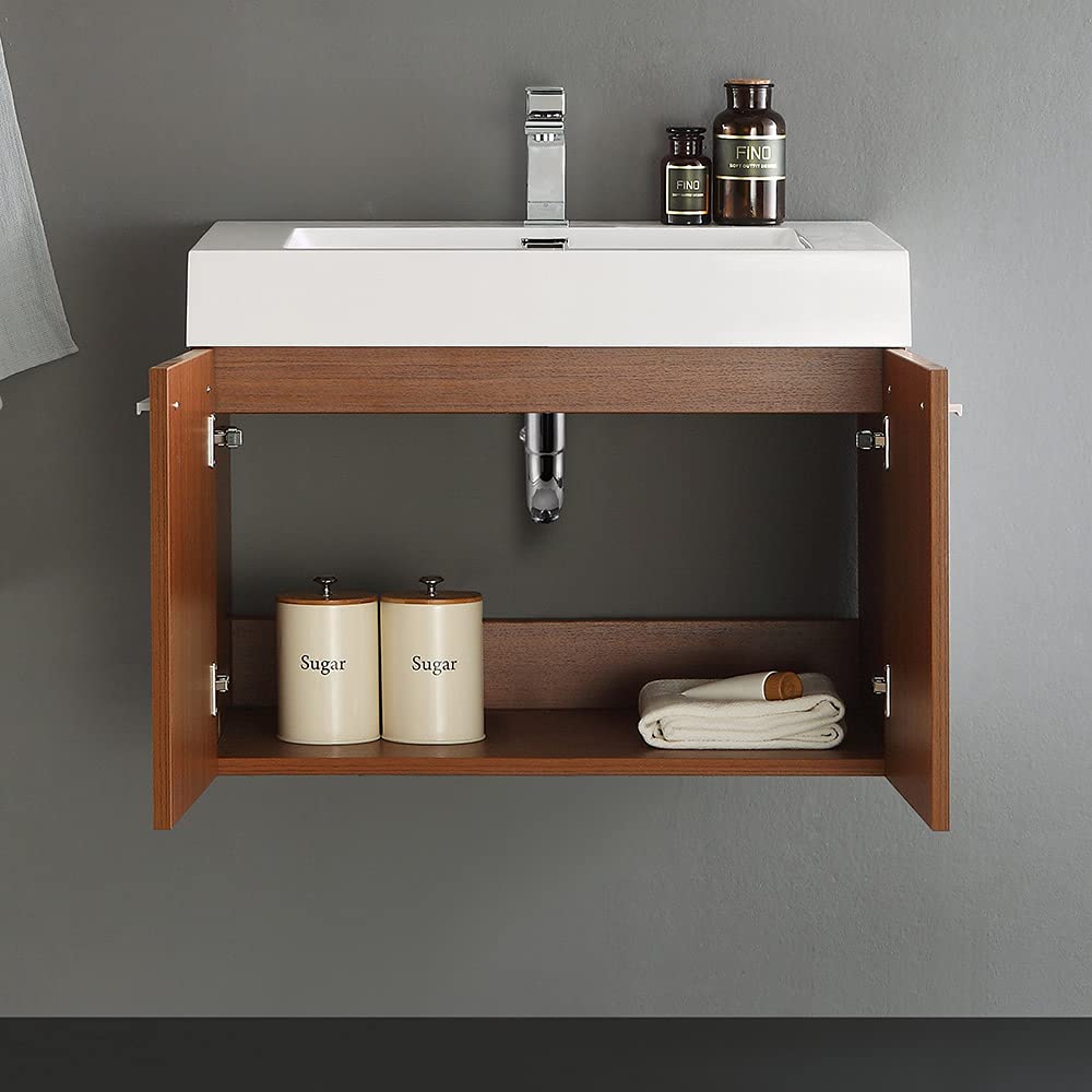 Fresca FCB8089GO-I Fresca Vista 30" Gray Oak Wall Hung Modern Bathroom Cabinet w/ Integrated Sink