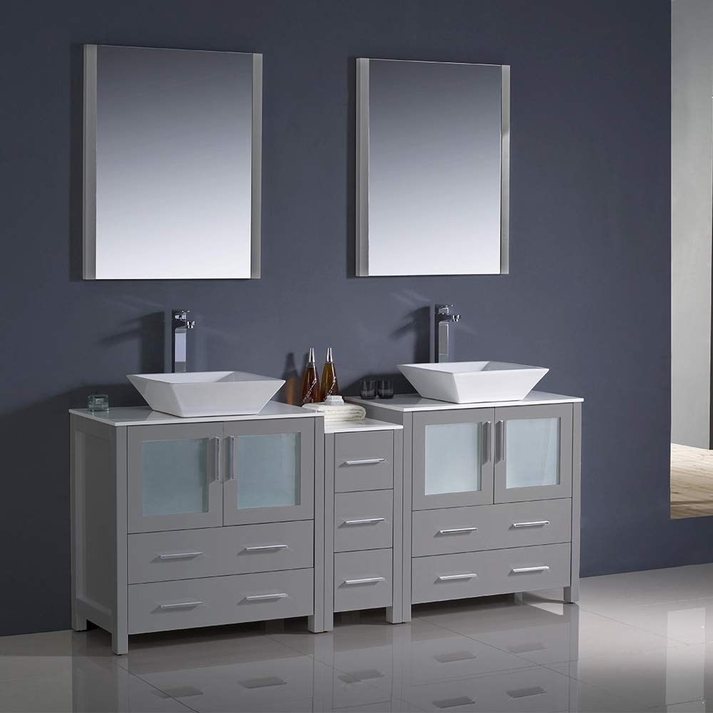 Fresca FVN62-301230GR-VSL Fresca Torino 72" Gray Modern Double Sink Bathroom Vanity w/ Side Cabinet & Vessel Sinks