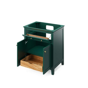 Jeffrey Alexander VKITCHA30GNWCR 30" Forest Green Chatham Vanity, White Carrara Marble Vanity Top, undermount rectangle bowl