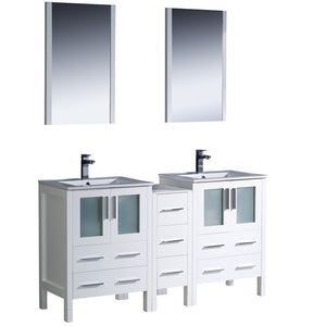 Fresca FVN62-241224WH-UNS Fresca Torino 60" White Modern Double Sink Bathroom Vanity w/ Side Cabinet & Integrated Sinks