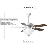 Matthews Fan AM-USA-WH-42 America 3-speed ceiling fan in gloss white finish with 42" white blades. Assembled in USA.