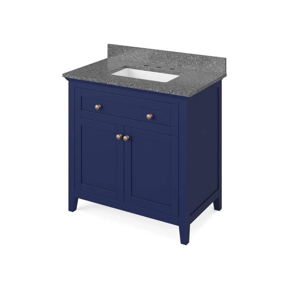 Jeffrey Alexander VKITCHA36BLBOR 36" Hale Blue Chatham Vanity, Boulder Cultured Marble Vanity Top, undermount rectangle bowl