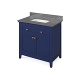 Jeffrey Alexander VKITCHA36BLBOR 36" Hale Blue Chatham Vanity, Boulder Cultured Marble Vanity Top, undermount rectangle bowl