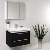 Fresca FVN8080BW Fresca Medio 32" Black Modern Bathroom Vanity w/ Medicine Cabinet