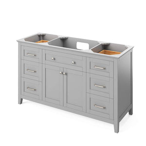 Jeffrey Alexander VKITCHA60SGRSGR 60" Grey Chatham Vanity, Steel Grey Cultured Marble Vanity Top, undermount rectangle bowl