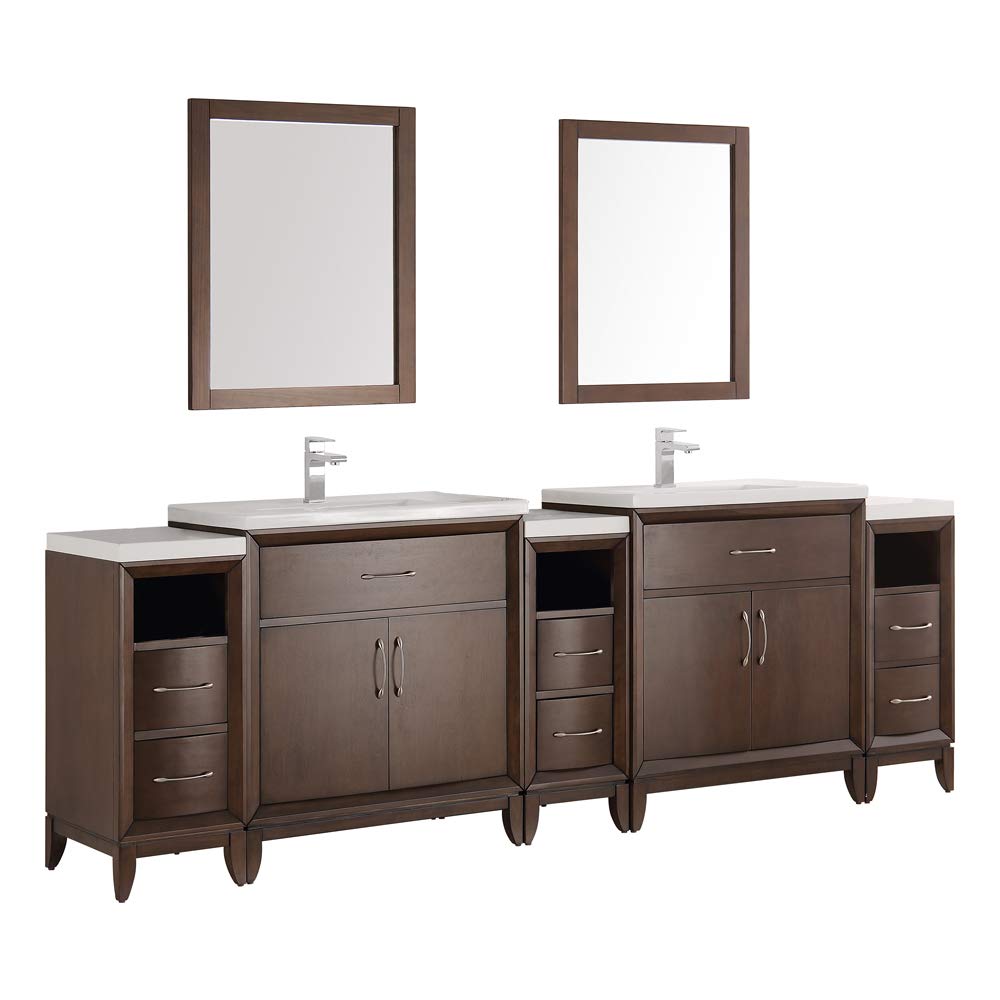 Fresca FVN21-96AC Fresca Cambridge 96" Antique Coffee Double Sink Traditional Bathroom Vanity w/ Mirrors