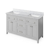 Jeffrey Alexander VKITCHA60GRWCR 60" Grey Chatham Vanity, double bowl, White Carrara Marble Vanity Top, two undermount rectangle bowls