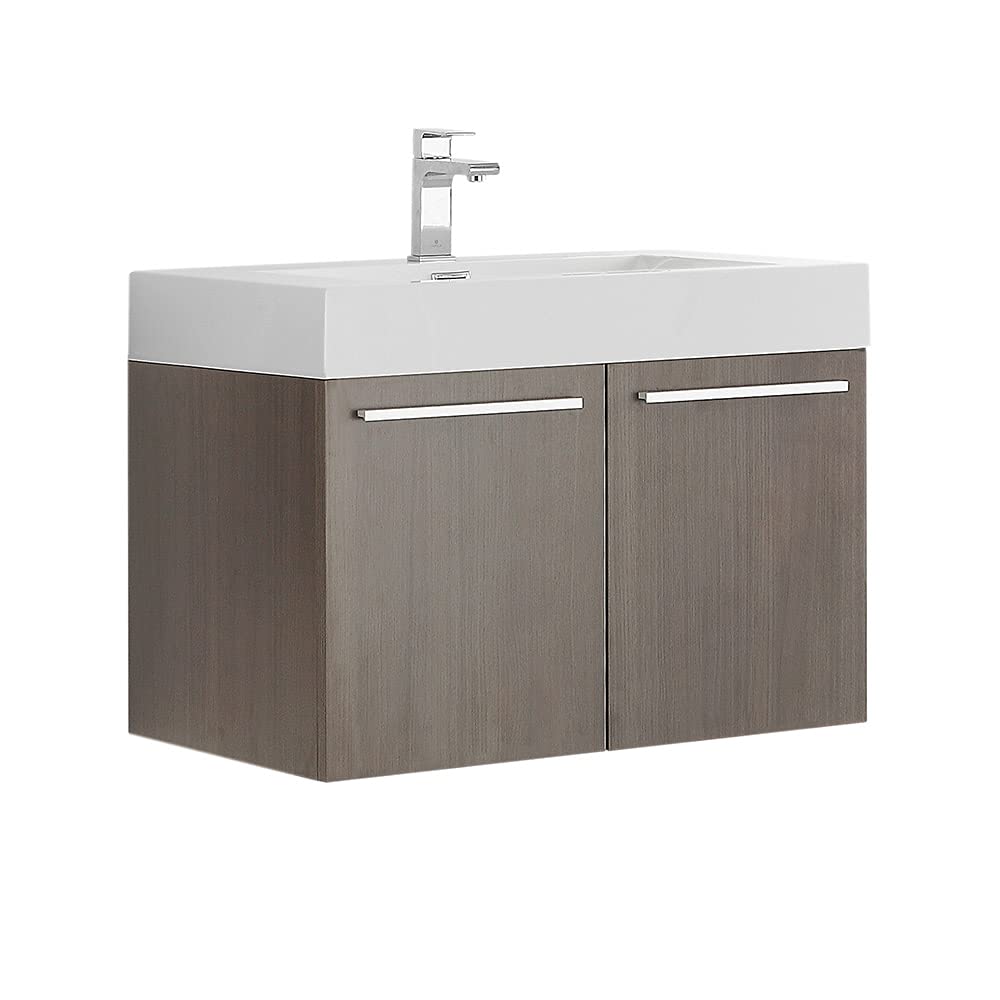 Fresca FCB8089GO-I Fresca Vista 30" Gray Oak Wall Hung Modern Bathroom Cabinet w/ Integrated Sink