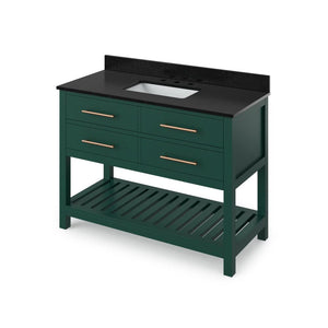 Jeffrey Alexander VKITWAV48GNBGR 48" Forest Green Wavecrest Vanity, Black Granite Vanity Top, undermount rectangle bowl