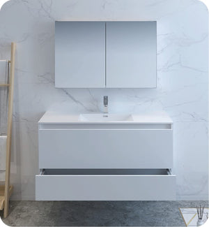Fresca FVN9248WH Fresca Catania 48" Glossy White Wall Hung Modern Bathroom Vanity w/ Medicine Cabinet