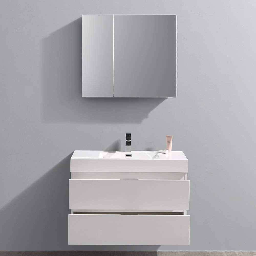 Fresca FVN8336GO Fresca Valencia 36" Gray Oak Wall Hung Modern Bathroom Vanity w/ Medicine Cabinet