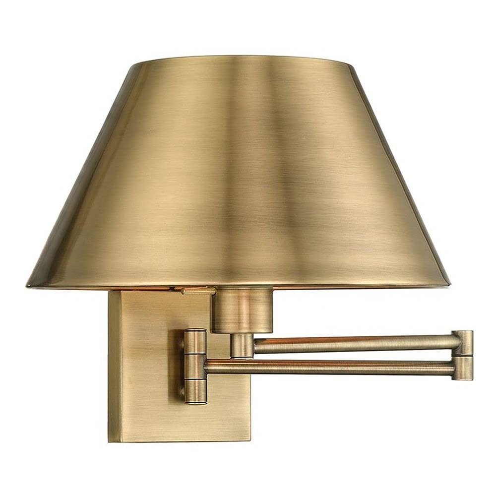 Livex Lighting 40030-01 25" One Light Swing Arm Wall Mount, Antique Brass Finish with Satin Brass Metal Shade