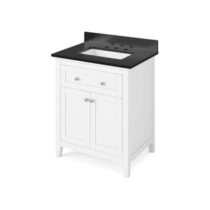 Jeffrey Alexander VKITCHA30WHBGR 30" White Chatham Vanity, Black Granite Vanity Top, undermount rectangle bowl