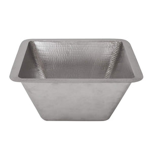 Premier Copper Products BS15EN2 15-Inch Square Hammered Copper Bar/Prep Sink in Nickel w/ 2-Inch Drain Opening