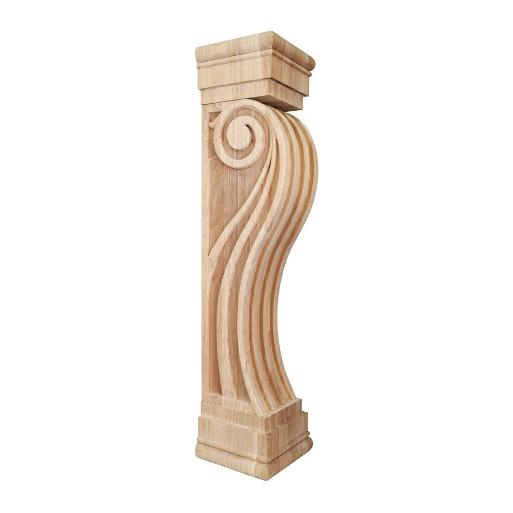 Hardware Resources FCOR5-RW 8" W x 8" D x 36" H Rubberwood Fluted Art Deco Fireplace Corbel