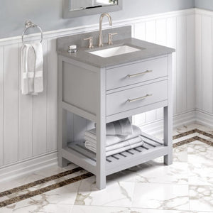 Jeffrey Alexander VKITWAV30GRSGR 30" Grey Wavecrest Vanity, Steel Grey Cultured Marble Vanity Top, undermount rectangle bowl
