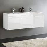 Fresca FCB8093WH-D Fresca Vista 60" White Wall Hung Double Sink Modern Bathroom Cabinet