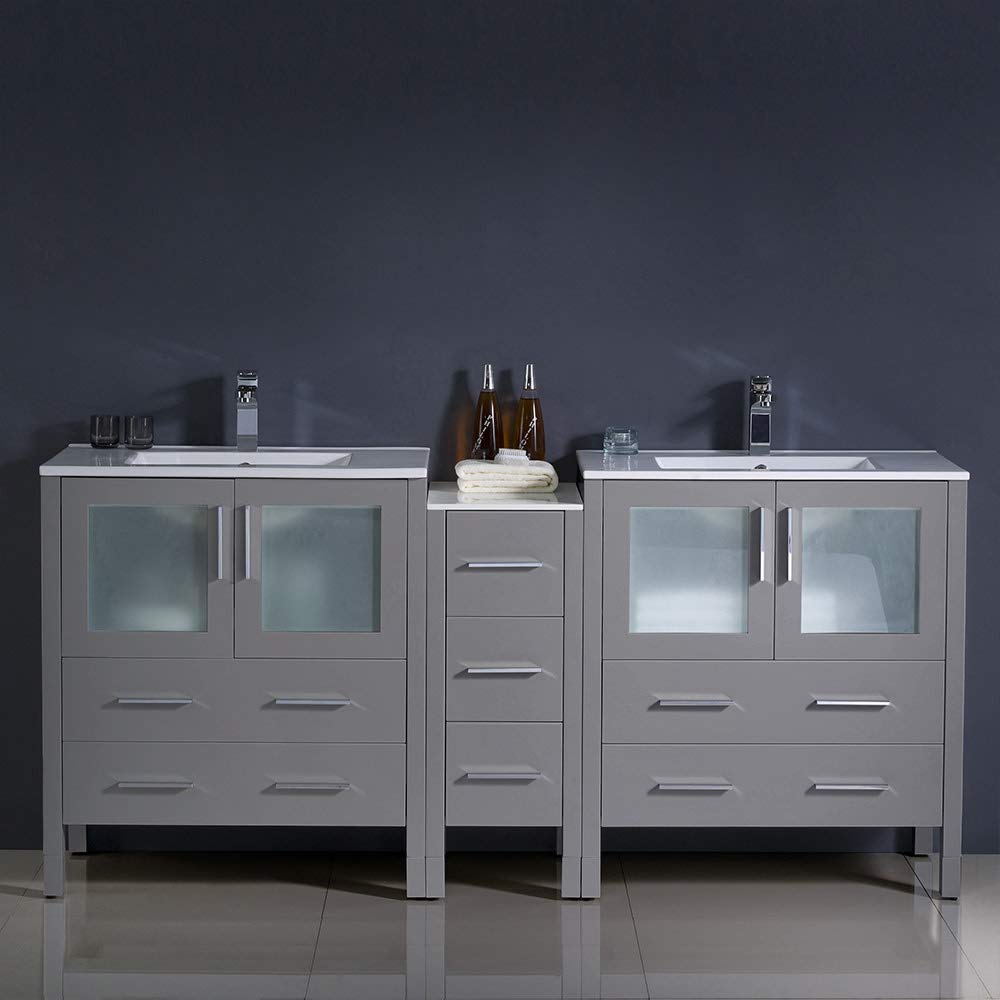 Fresca FCB62-301230WH-I Fresca Torino 72" White Modern Double Sink Bathroom Cabinets w/ Integrated Sinks