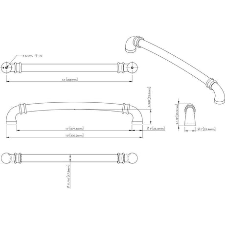 Jeffrey Alexander 445-12SN 12" Center-to-Center Satin Nickel Marie Appliance Handle