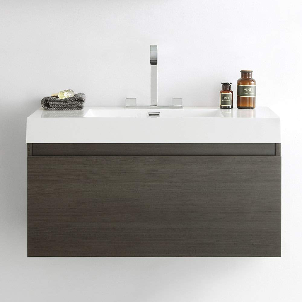 Fresca FCB8010GO-I Fresca Mezzo 39" Gray Oak Modern Bathroom Cabinet w/ Integrated Sink