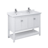 Fresca FCB2348WH-D-CWH-U Manchester 48" White Traditional Double Sink Bathroom Cabinet w/ Top & Sinks