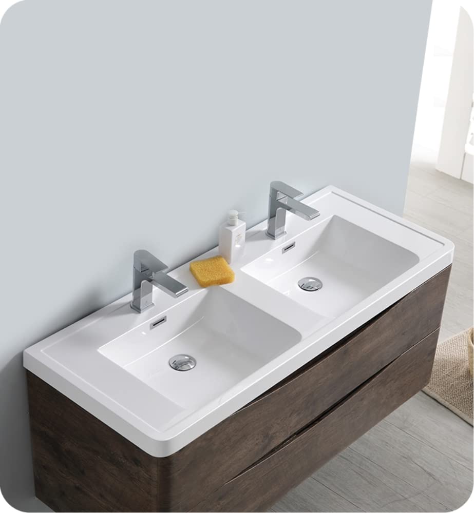 Fresca FCB9048RW-D Fresca Tuscany 48" Rosewood Wall Hung Double Sink Modern Bathroom Cabinet