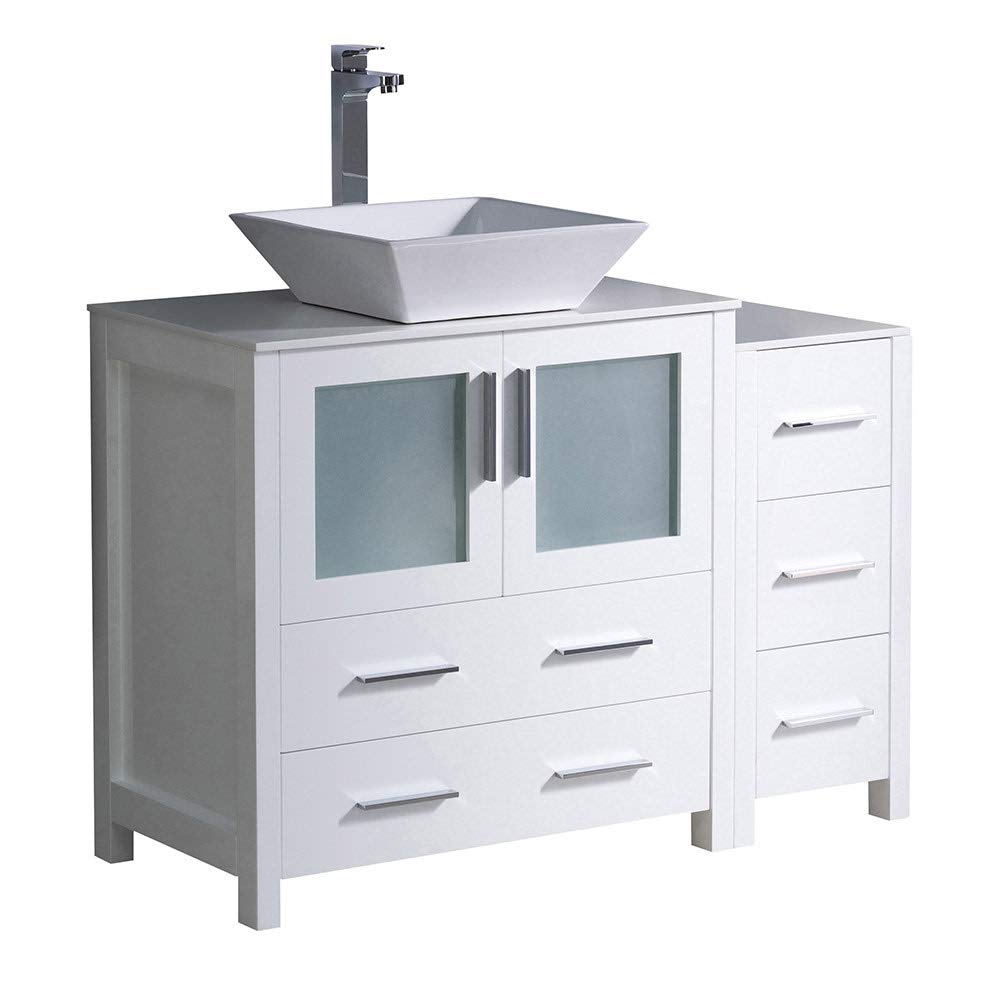 Fresca FCB62-3012WH-CWH-V Fresca Torino 42" White Modern Bathroom Cabinets w/ Top & Vessel Sink