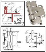 Amerock Cabinet Hinge 1/2 inch (13 mm) Overlay Hinge Satin Nickel 2 Pack Self-Closing Hinge Partial Wrap Hinge Cabinet Door Hinge