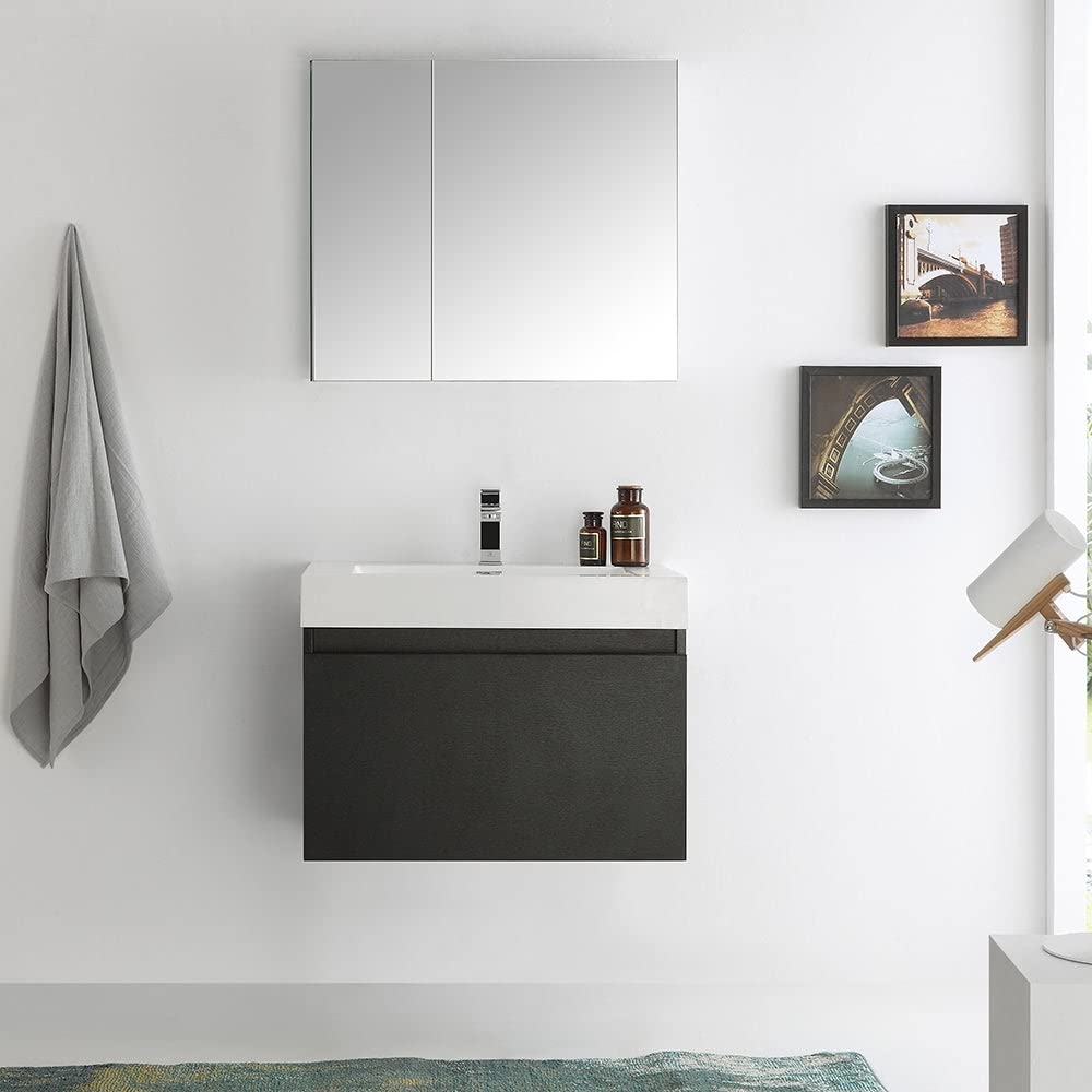 Fresca FVN8007BW Fresca Mezzo 30" Black Wall Hung Modern Bathroom Vanity w/ Medicine Cabinet