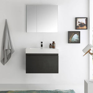 Fresca FVN8007BW Fresca Mezzo 30" Black Wall Hung Modern Bathroom Vanity w/ Medicine Cabinet
