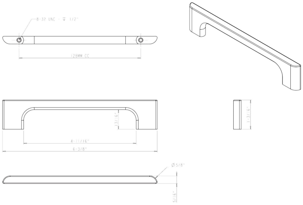 Jeffrey Alexander 286-128NI 128 mm Center-to-Center Polished Nickel Asymmetrical Leyton Cabinet Pull