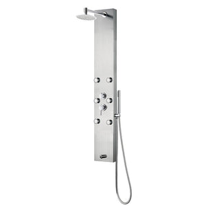 PULSE ShowerSpas 1042-SSB Monterey ShowerSpa Panel with 8" Rain Showerhead, 6 Body Spray Jets, Hand Shower and Tub Spout, Brushed Stainless Steel with Brushed Nickel Fixtures