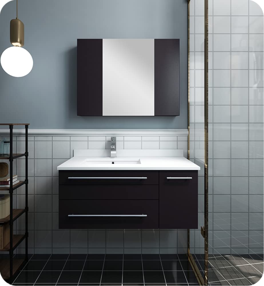 Fresca FCB6136ES-UNS-L Fresca Lucera 36" Espresso Wall Hung Undermount Sink Modern Bathroom Cabinet - Left Version