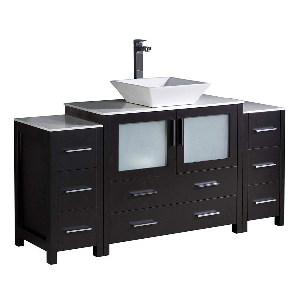 Fresca FCB62-123612ES-CWH-V Fresca Torino 60" Espresso Modern Bathroom Cabinets w/ Top & Vessel Sink