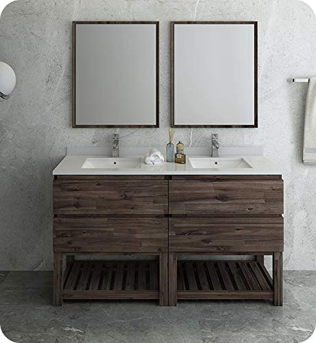 Fresca FVN31-3030ACA-FS Fresca Formosa 60" Floor Standing Double Sink Modern Bathroom Vanity w/ Open Bottom & Mirrors