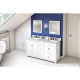 Jeffrey Alexander VKITADD60WHWCR 60" White Addington Vanity, double bowl, White Carrara Marble Vanity Top, two undermount rectangle bowls