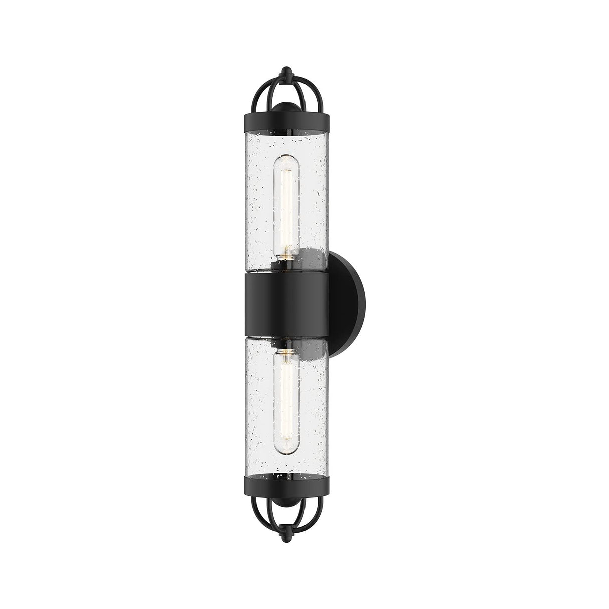 Alora EW461102BKCB LANCASTER 2 HEAD 5" EXTERIOR WALL TEXTURED BLACK CLEAR BUBBLE GLASS E26 60WX2