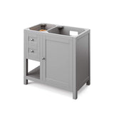 Jeffrey Alexander VKITAST36GRCQR 36" Grey Astoria Vanity, right offset, Calacatta Vienna Quartz Vanity Top, undermount rectangle bowl